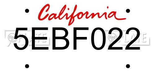 5EBF022 California License Plate