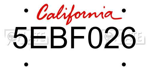 5EBF026 California License Plate