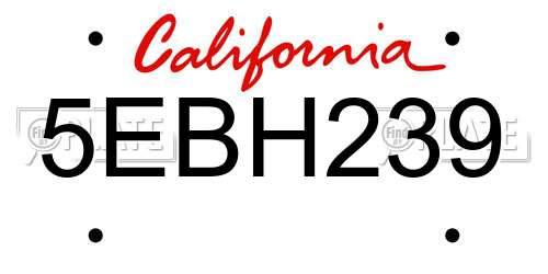 5EBH239 California License Plate