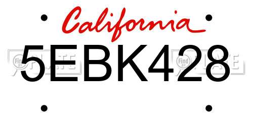 5EBK428 California License Plate