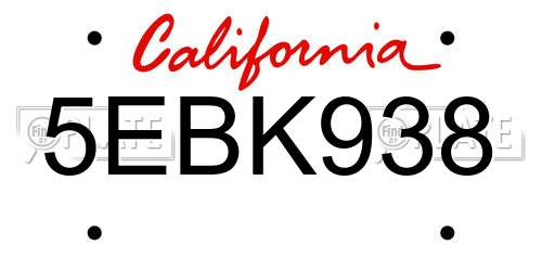 5EBK938 California License Plate
