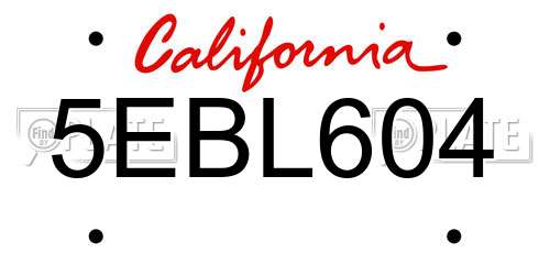 5EBL604 California License Plate