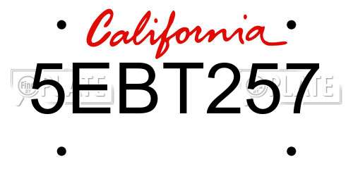 5EBT257 California License Plate