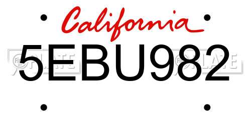5EBU982 California License Plate