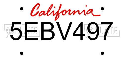 5EBV497 California License Plate