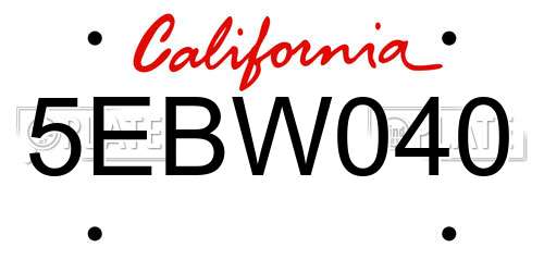 5EBW040 California License Plate