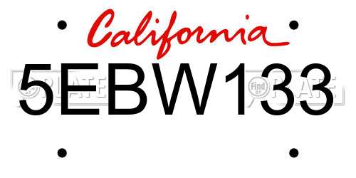 5EBW133 California License Plate