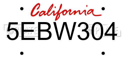 5EBW304 California License Plate