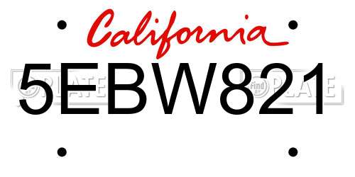 5EBW821 California License Plate