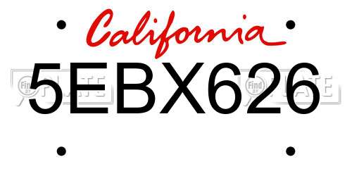 5EBX626 California License Plate