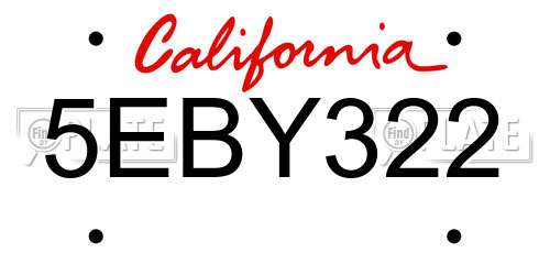 5EBY322 California License Plate