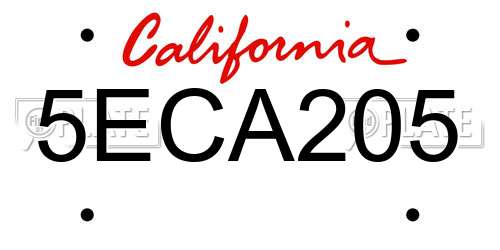 5ECA205 California License Plate