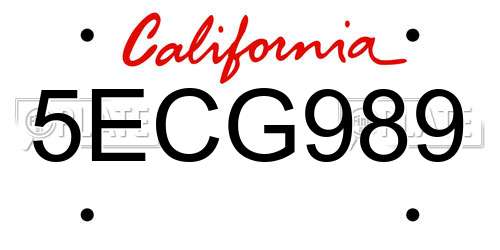 5ECG989 California License Plate