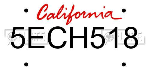 5ECH518 California License Plate