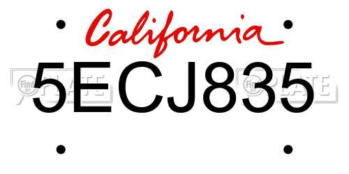 5ECJ835 California License Plate