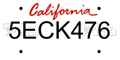 5ECK476 California License Plate