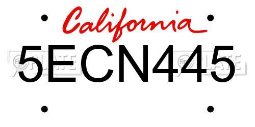 5ECN445 California License Plate