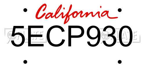 5ECP930 California License Plate