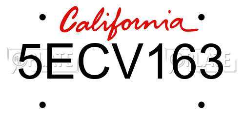 5ECV163 California License Plate