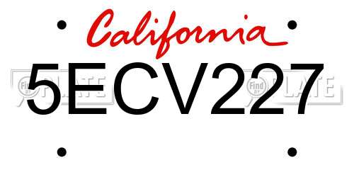 5ECV227 California License Plate