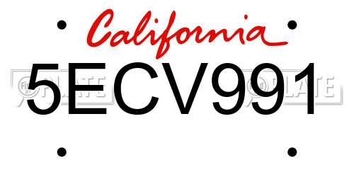 5ECV991 California License Plate