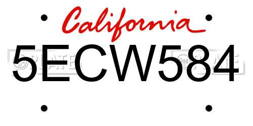 5ECW584 California License Plate
