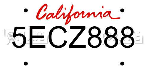 5ECZ888 California License Plate