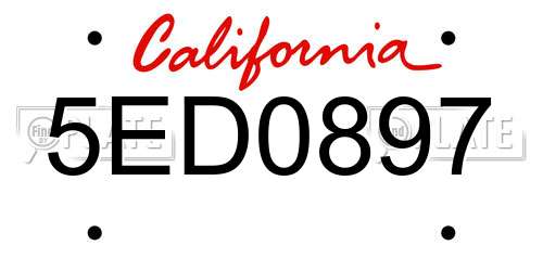 5ED0897 California License Plate