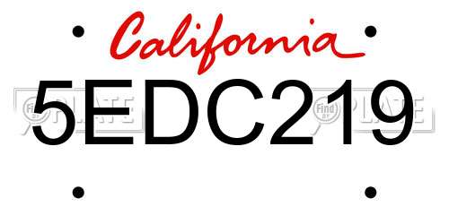 5EDC219 California License Plate