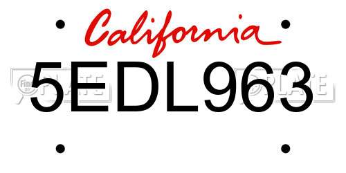 5EDL963 California License Plate