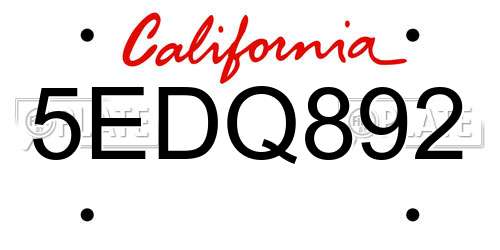 5EDQ892 California License Plate