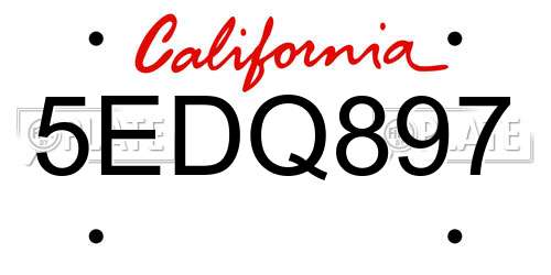 5EDQ897 California License Plate