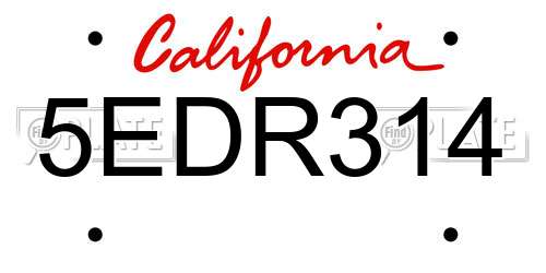 5EDR314 California License Plate