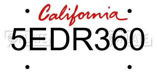 5EDR360 California License Plate
