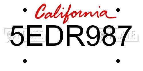 5EDR987 California License Plate