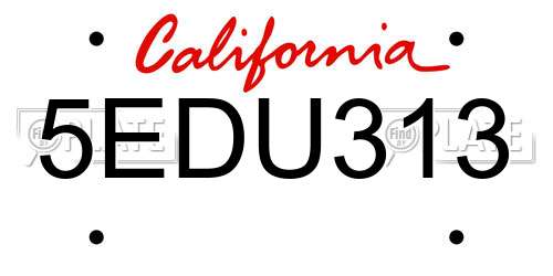 5EDU313 California License Plate