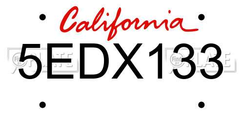 5EDX133 California License Plate
