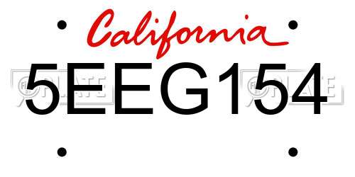 5EEG154 California License Plate