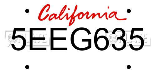 5EEG635 California License Plate