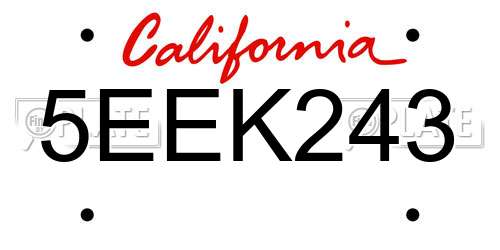 5EEK243 California License Plate