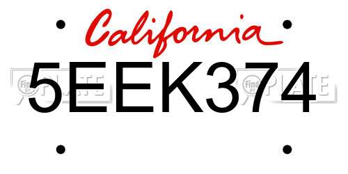 5EEK374 California License Plate