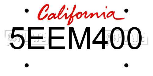 5EEM400 California License Plate