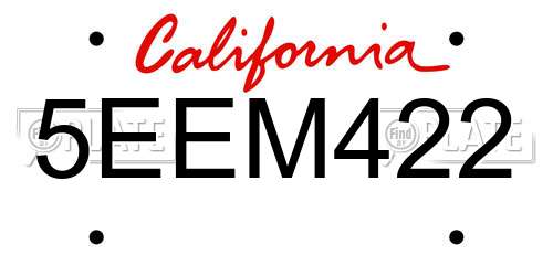 5EEM422 California License Plate
