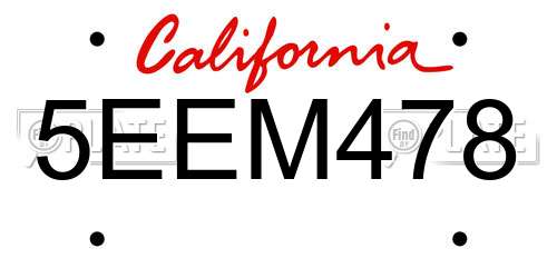 5EEM478 California License Plate