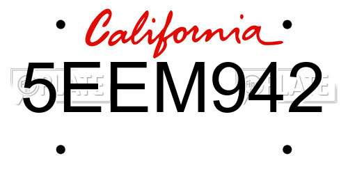 5EEM942 California License Plate