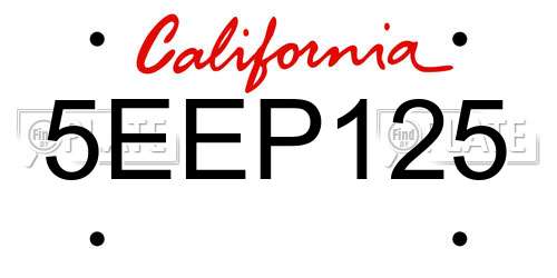 5EEP125 California License Plate