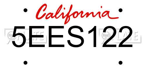 5EES122 California License Plate