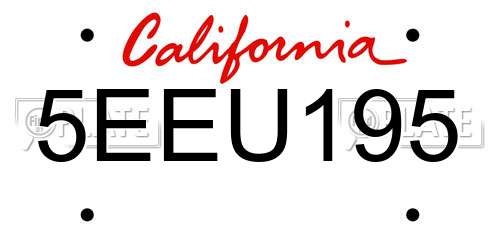 5EEU195 California License Plate