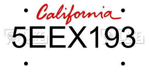 5EEX193 California License Plate