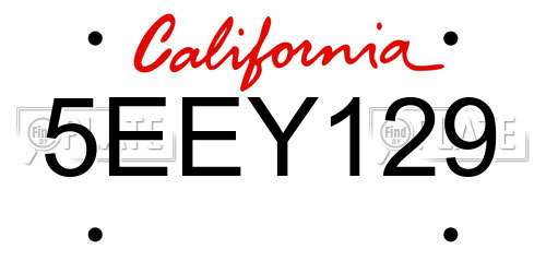 5EEY129 California License Plate